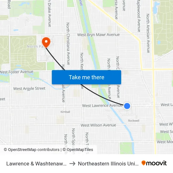 Lawrence & Washtenaw (East) to Northeastern Illinois University map