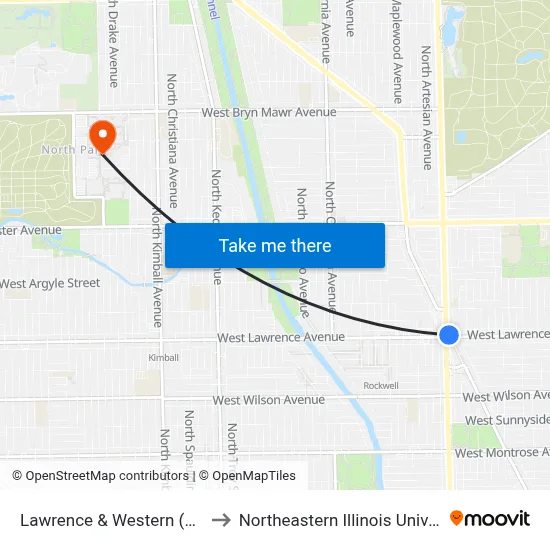 Lawrence & Western (West) to Northeastern Illinois University map