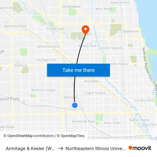 Armitage & Keeler (West) to Northeastern Illinois University map