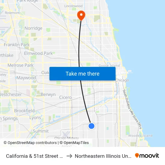 California & 51st Street (North) to Northeastern Illinois University map