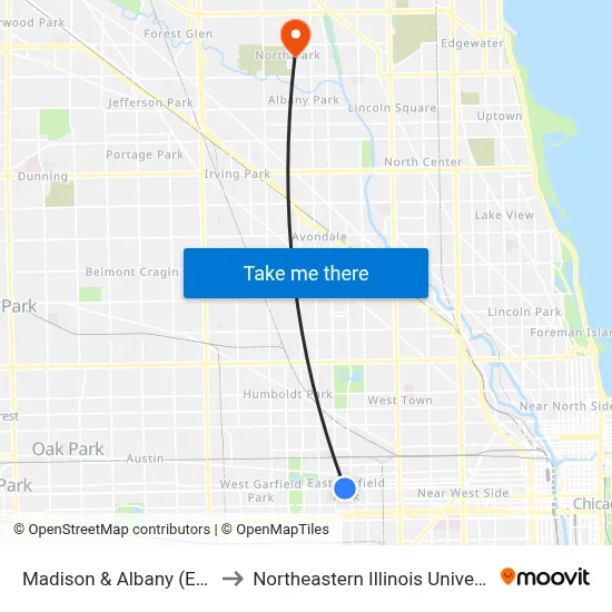 Madison & Albany (East) to Northeastern Illinois University map