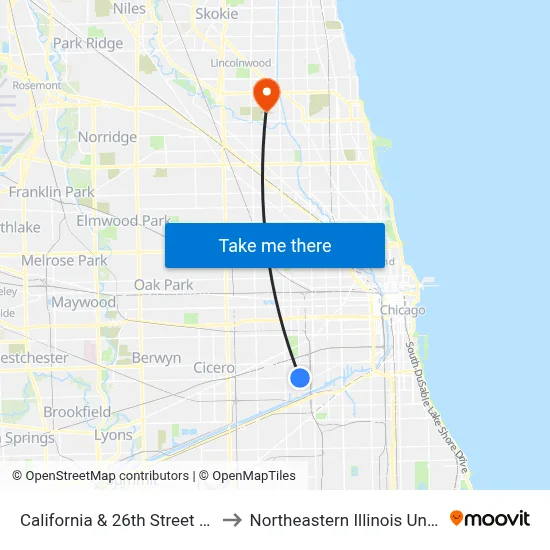 California & 26th Street (North) to Northeastern Illinois University map
