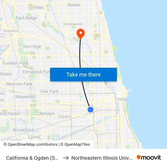 California & Ogden (South) to Northeastern Illinois University map