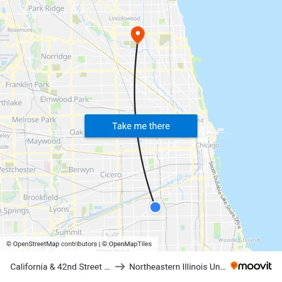 California & 42nd Street (South) to Northeastern Illinois University map