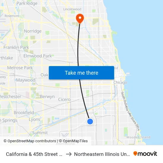 California & 45th Street (South) to Northeastern Illinois University map