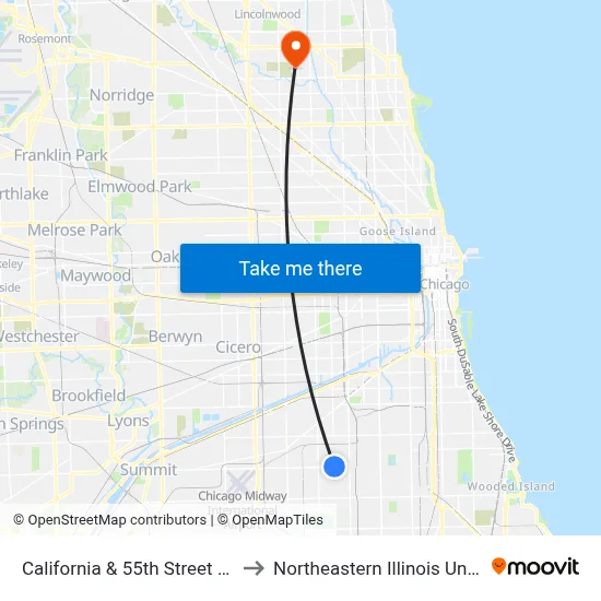 California & 55th Street (South) to Northeastern Illinois University map