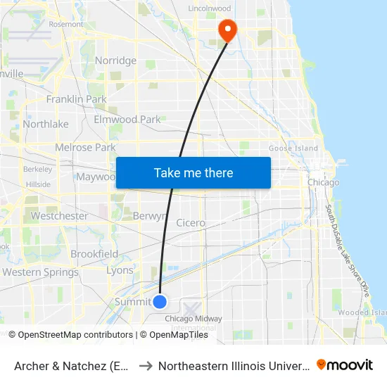 Archer & Natchez (East) to Northeastern Illinois University map