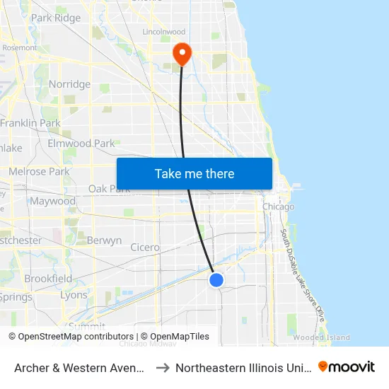 Archer & Western Avenue (Sw) to Northeastern Illinois University map