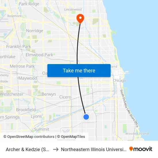 Archer & Kedzie (Sw) to Northeastern Illinois University map