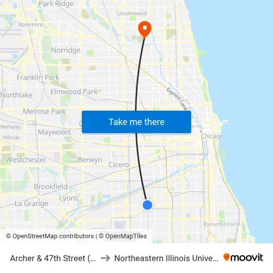 Archer & 47th Street (Sw) to Northeastern Illinois University map