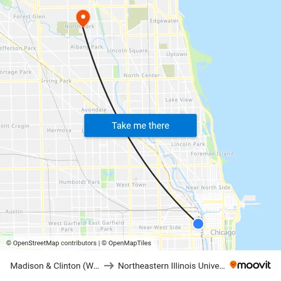 Madison & Clinton (West) to Northeastern Illinois University map