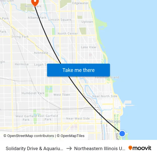 Solidarity Drive & Aquarium (West) to Northeastern Illinois University map