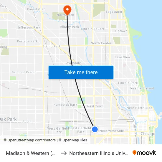 Madison & Western (West) to Northeastern Illinois University map