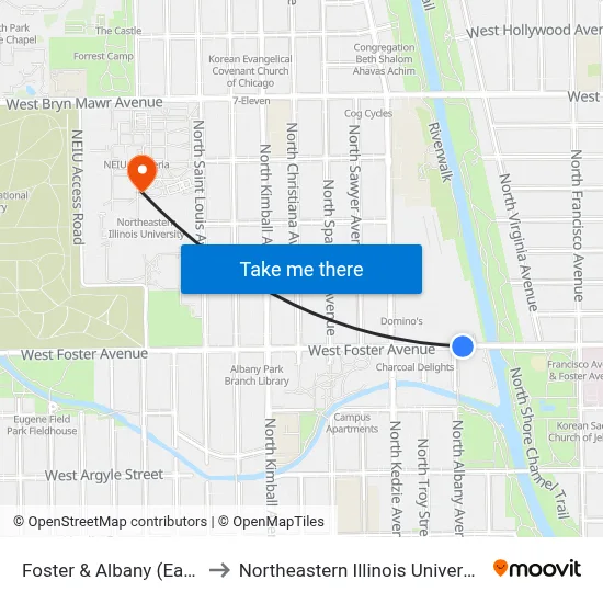 Foster & Albany (East) to Northeastern Illinois University map