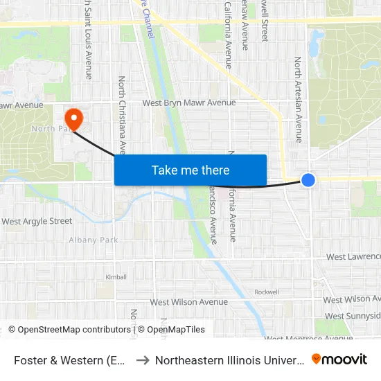 Foster & Western (East) to Northeastern Illinois University map