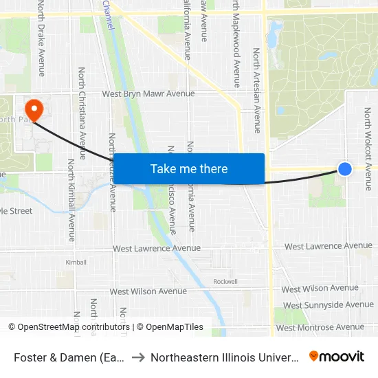 Foster & Damen (East) to Northeastern Illinois University map