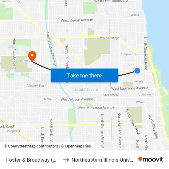 Foster & Broadway (West) to Northeastern Illinois University map