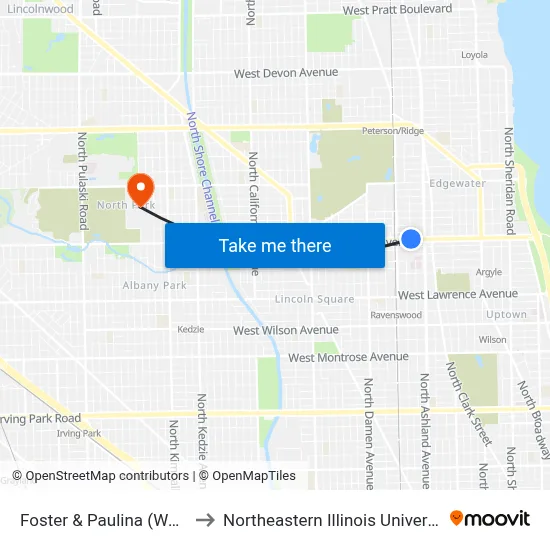 Foster & Paulina (West) to Northeastern Illinois University map