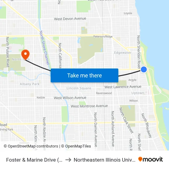 Foster & Marine Drive (East) to Northeastern Illinois University map