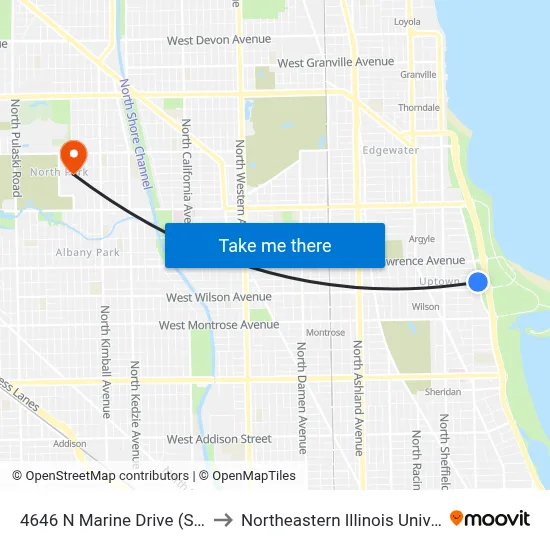 4646 N Marine Drive (South) to Northeastern Illinois University map