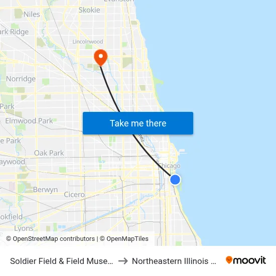 Soldier Field & Field Museum (East) to Northeastern Illinois University map