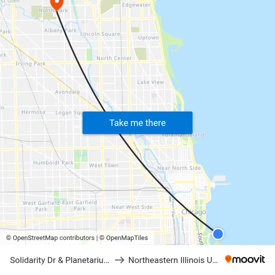 Solidarity Dr & Planetarium (East) to Northeastern Illinois University map