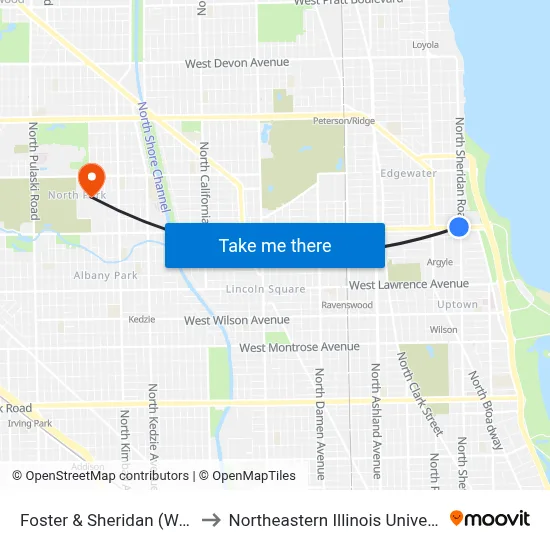 Foster & Sheridan (West) to Northeastern Illinois University map