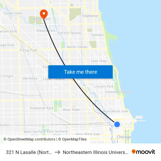 321 N Lasalle (North) to Northeastern Illinois University map