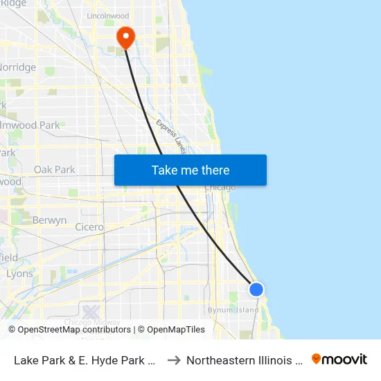 Lake Park & E. Hyde Park Blvd (South) to Northeastern Illinois University map