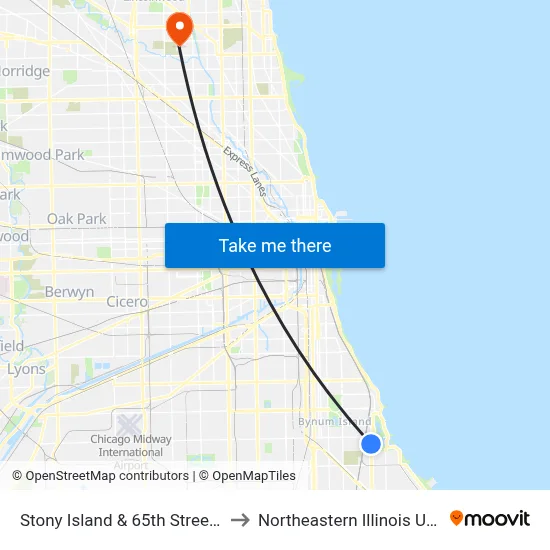 Stony Island & 65th Street (South) to Northeastern Illinois University map