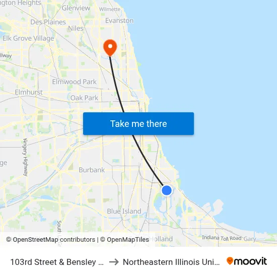 103rd Street & Bensley (East) to Northeastern Illinois University map