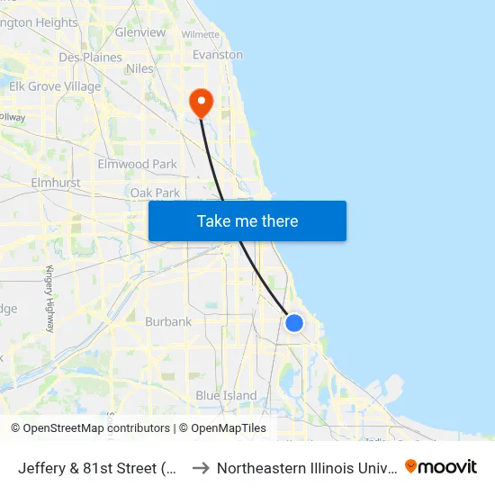 Jeffery & 81st Street (North) to Northeastern Illinois University map
