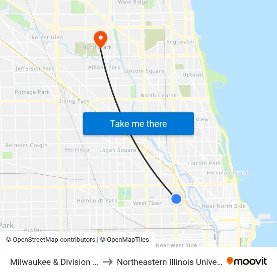 Milwaukee & Division (Se) to Northeastern Illinois University map