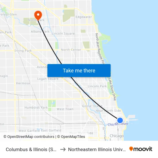 Columbus & Illinois (South) to Northeastern Illinois University map