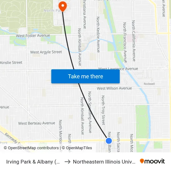 Irving Park & Albany (East) to Northeastern Illinois University map