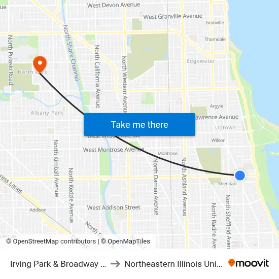 Irving Park & Broadway (East) to Northeastern Illinois University map
