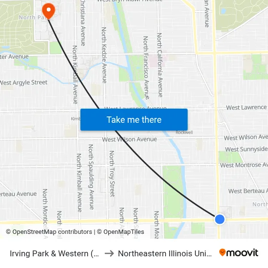 Irving Park & Western (West) to Northeastern Illinois University map