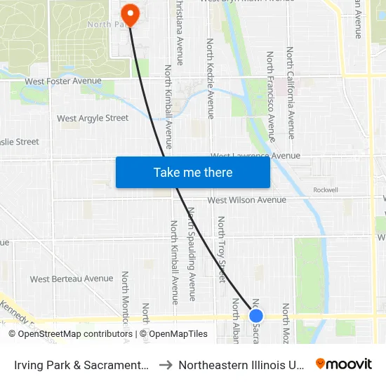 Irving Park & Sacramento (West) to Northeastern Illinois University map