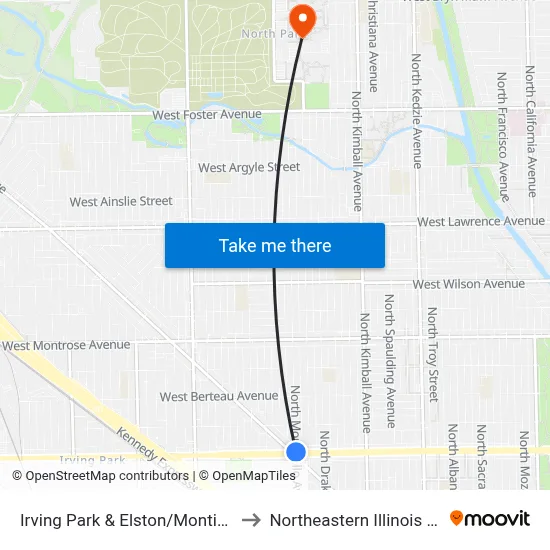Irving Park & Elston/Monticello (West) to Northeastern Illinois University map