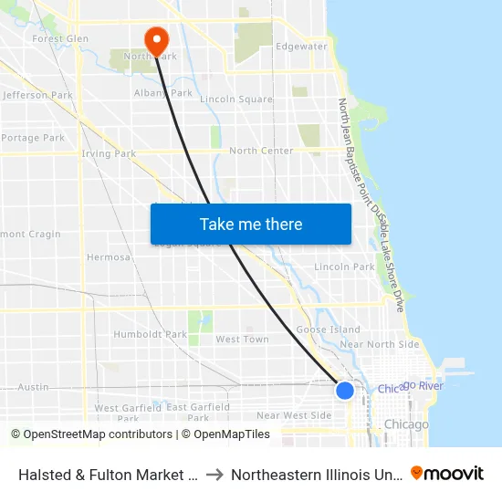Halsted & Fulton Market (South) to Northeastern Illinois University map