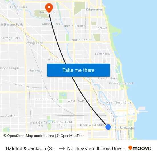 Halsted & Jackson (South) to Northeastern Illinois University map