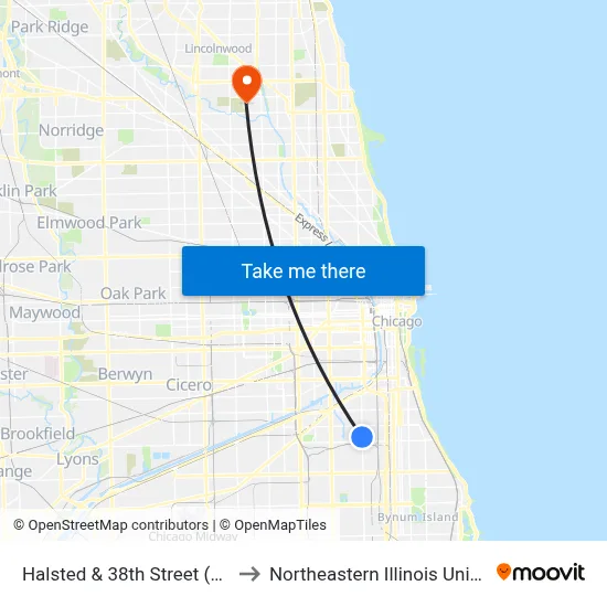Halsted & 38th Street (South) to Northeastern Illinois University map