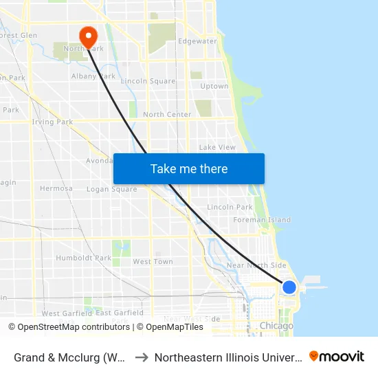 Grand & Mcclurg (West) to Northeastern Illinois University map