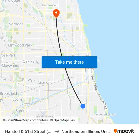 Halsted & 51st Street (North) to Northeastern Illinois University map