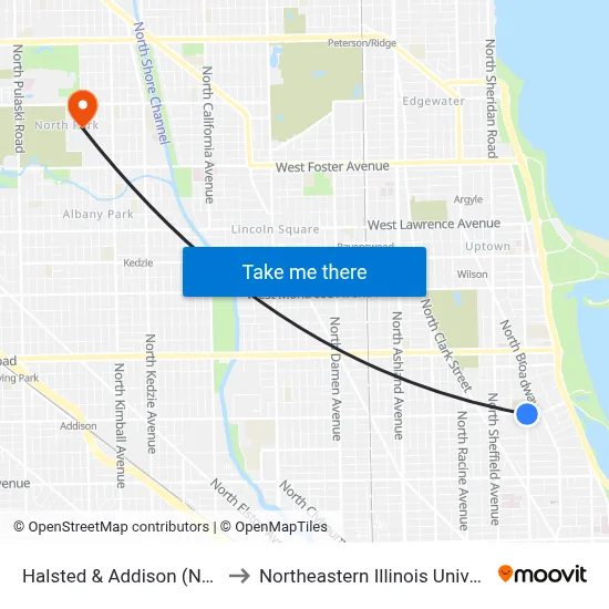 Halsted & Addison (North) to Northeastern Illinois University map