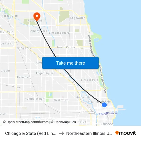 Chicago & State (Red Line) (West) to Northeastern Illinois University map