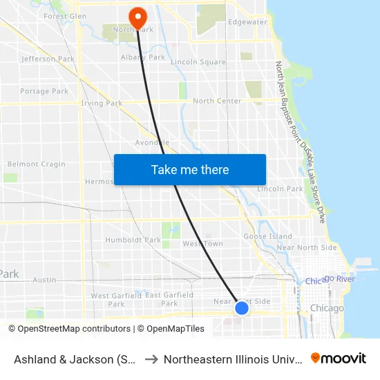 Ashland & Jackson (South) to Northeastern Illinois University map