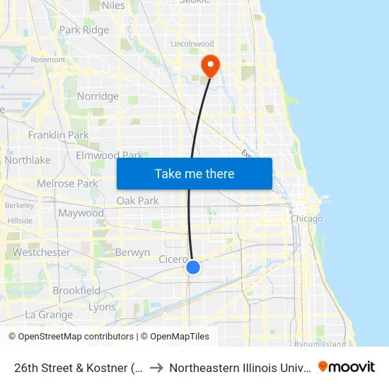 26th Street & Kostner (East) to Northeastern Illinois University map