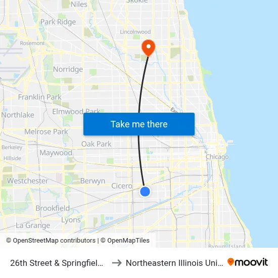 26th Street & Springfield (East) to Northeastern Illinois University map