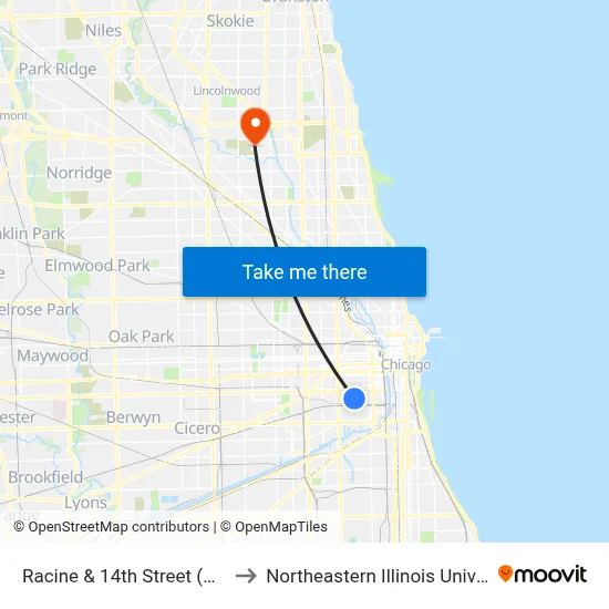 Racine & 14th Street (North) to Northeastern Illinois University map